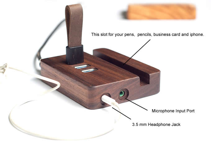 Wooden 3-Port USB Desktop Charger with Stand for All Phones