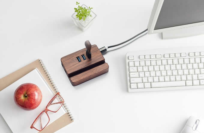 Wooden 3-Port USB Desktop Charger with Stand for All Phones