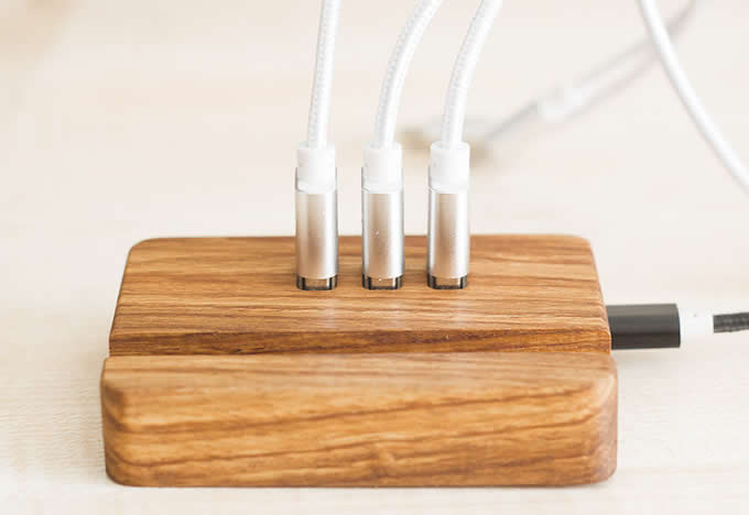 Wooden 3-Port USB Desktop Charger with Stand for All Phones