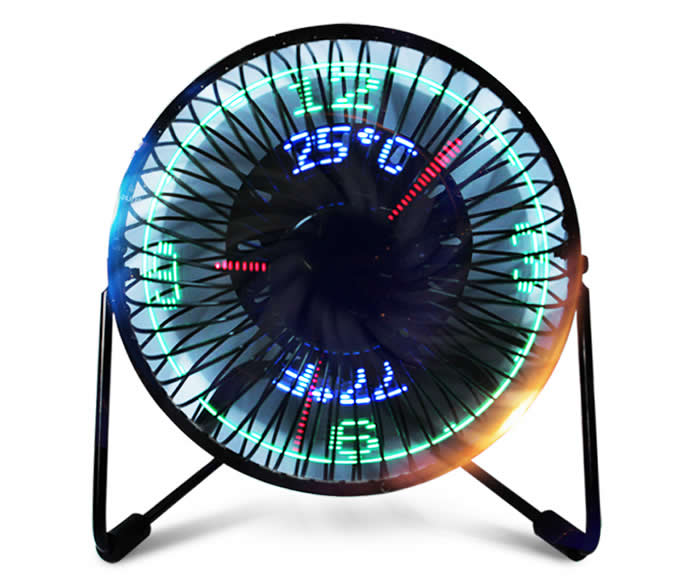 USB Portable Desktop LED Clock Fan  With Real Time and Temperature Display  