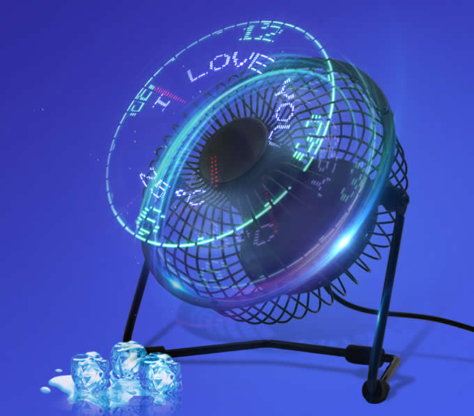 USB Portable Desktop LED Clock Fan  With Real Time and Temperature Display  