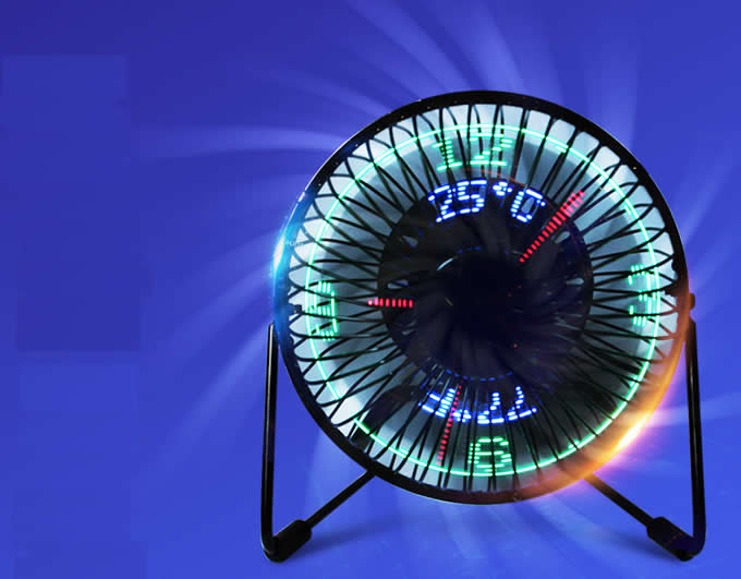 USB Portable Desktop LED Clock Fan  With Real Time and Temperature Display  