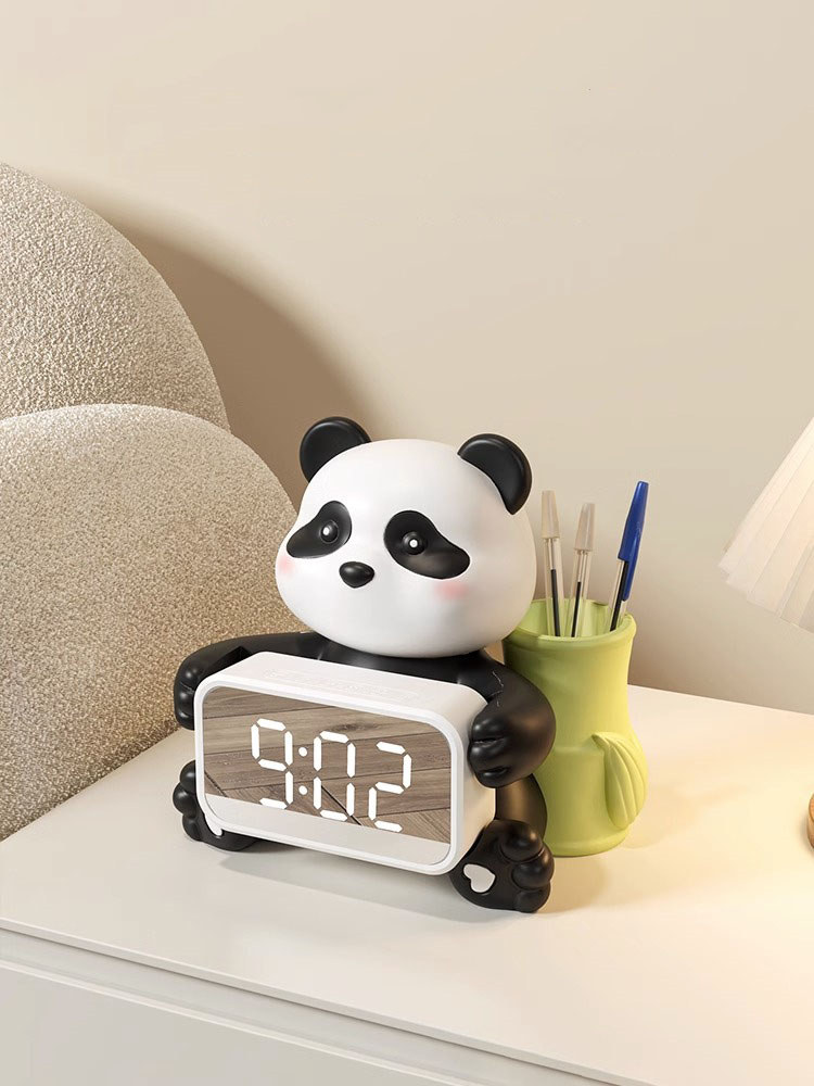 Adorable Panda Decorative Desk Clock And Pen Holder