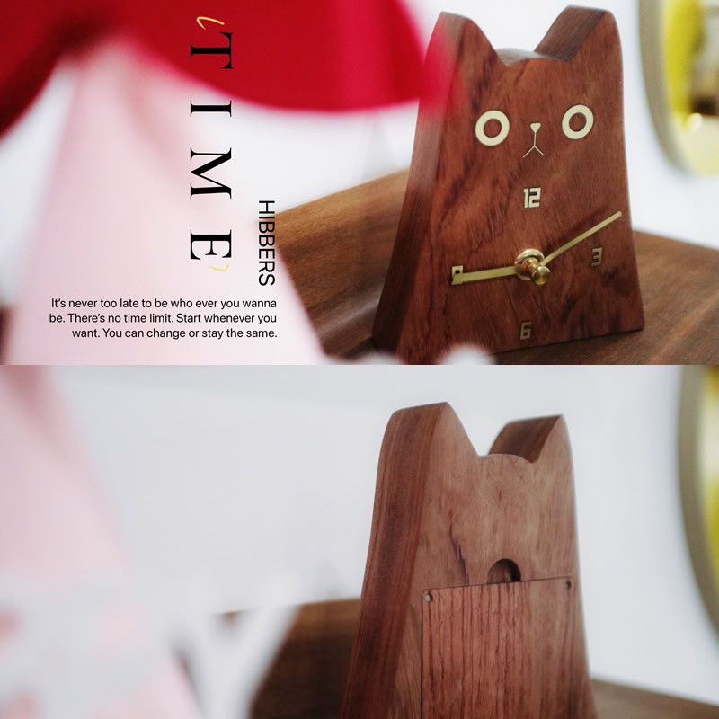 Simple Wooden Cat Silent Table Clock