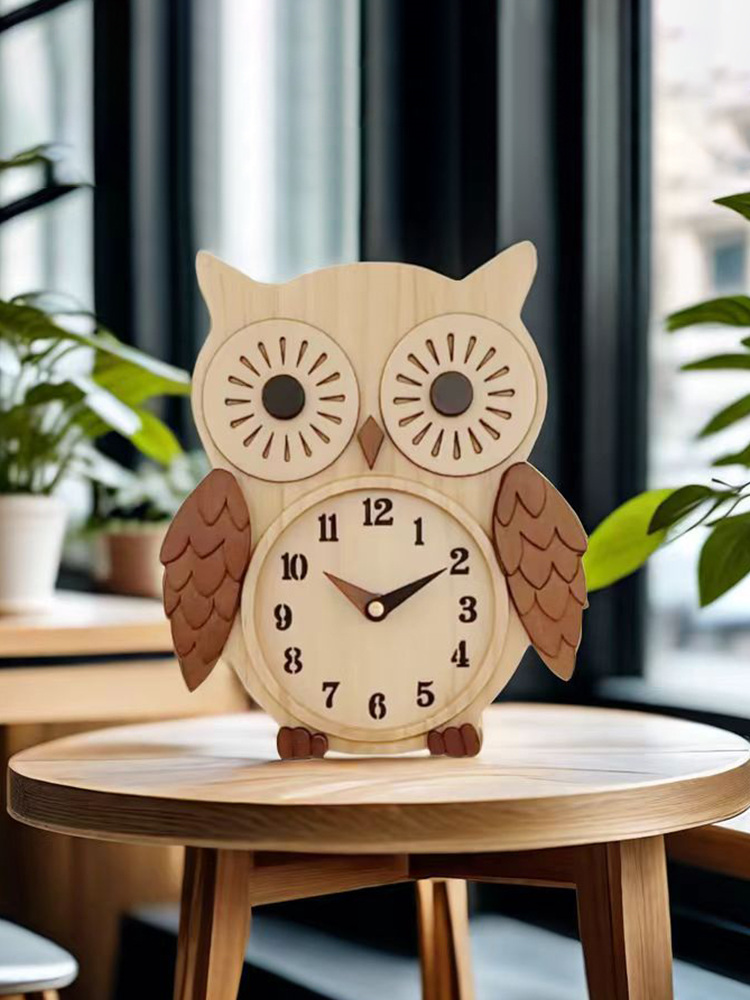 Big Eyed Owl Wooden Table Clock, Home Office Decoration