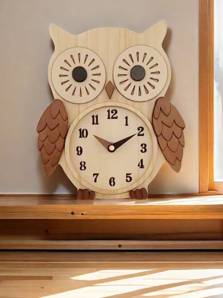 Big Eyed Owl Wooden Table Clock, Home Office Decoration