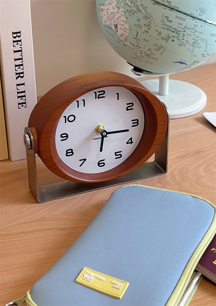 Minimalist Oval Wooden Desk Clock - Silent Non-Ticking
