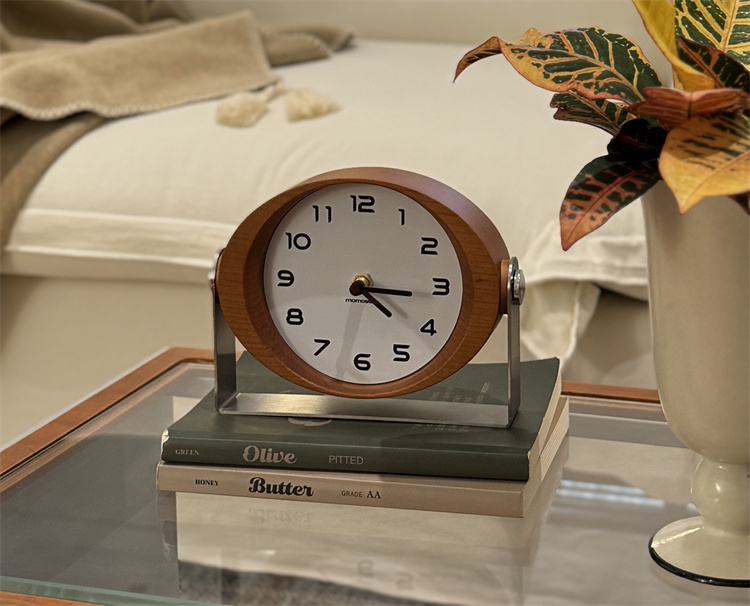 Minimalist Oval Wooden Desk Clock - Silent Non-Ticking