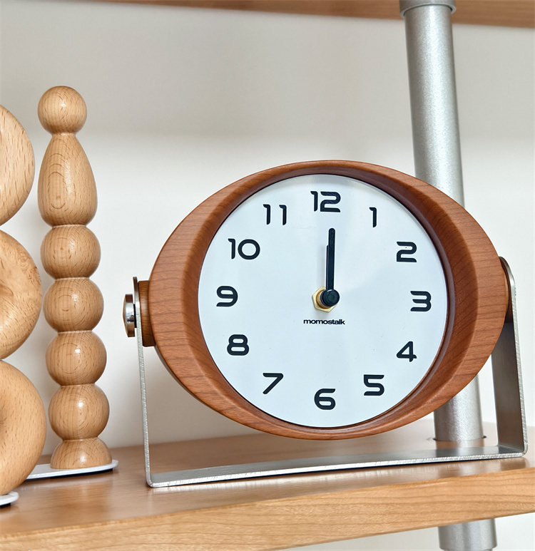 Minimalist Oval Wooden Desk Clock - Silent Non-Ticking