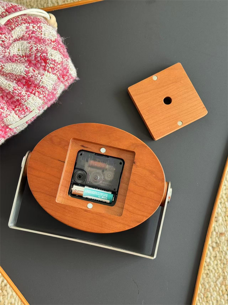 Minimalist Oval Wooden Desk Clock - Silent Non-Ticking