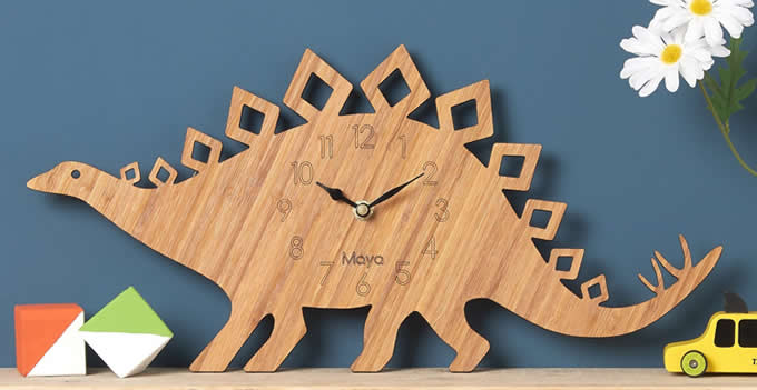 Bamboo Wood Dinosaur Wall Clock