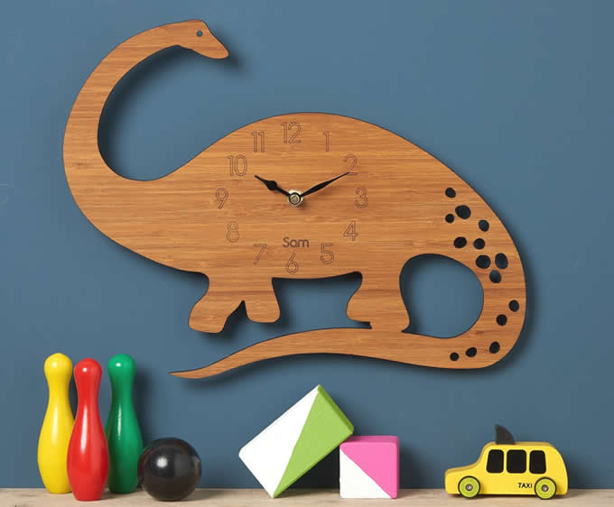 Bamboo Wood Dinosaur Wall Clock