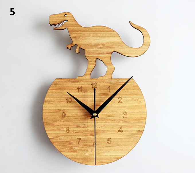 Bamboo Wood Dinosaur Wall Clock