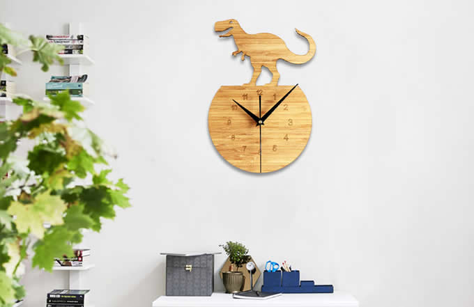 Bamboo Wood Dinosaur Wall Clock