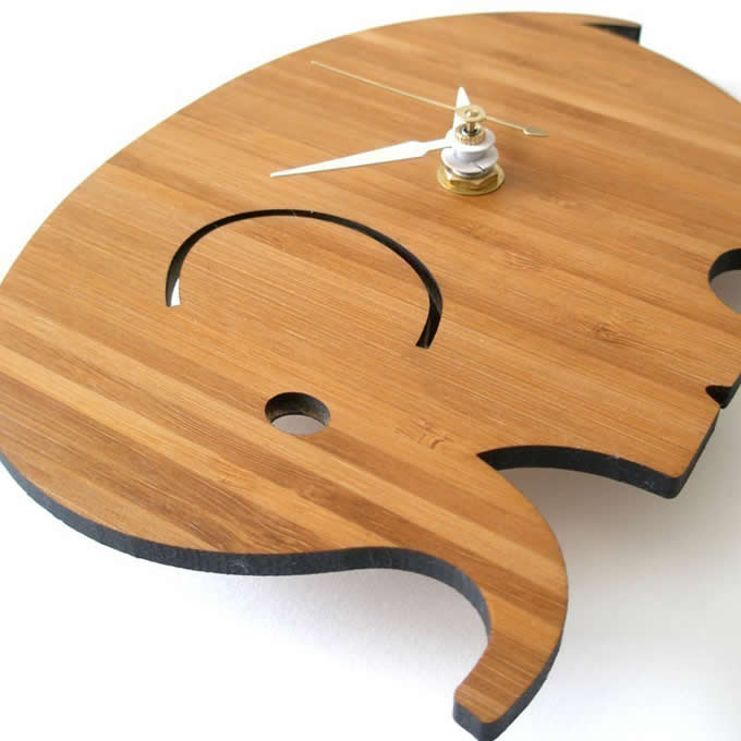 Bamboo Wood Elephant Wall Clock