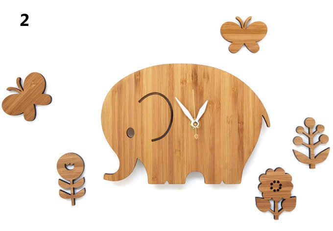 Bamboo Wood Elephant Wall Clock
