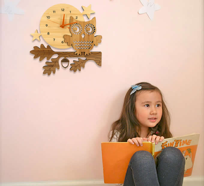 Bamboo Wood OWL Wall Clock