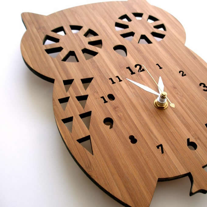 Bamboo Wood OWL Wall Clock