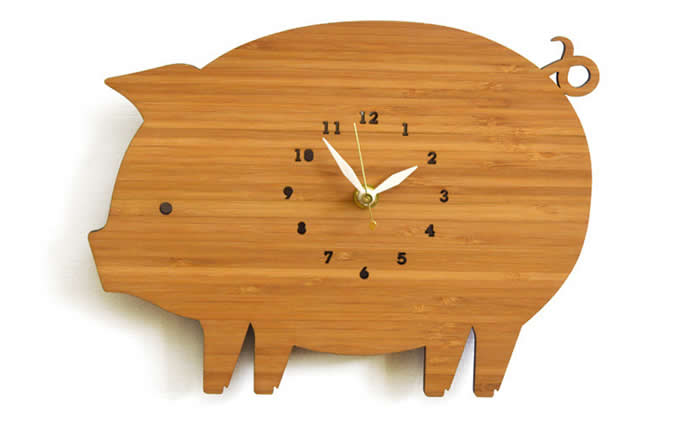 Bamboo Wood Pig Wall Clock