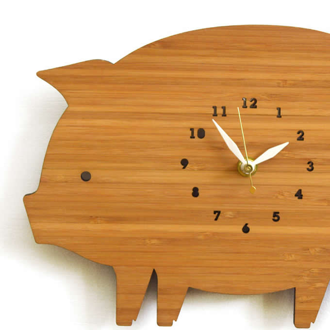 Bamboo Wood Pig Wall Clock