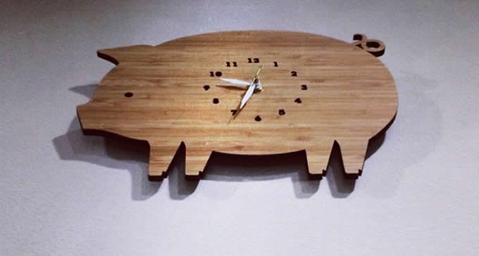 Bamboo Wood Pig Wall Clock