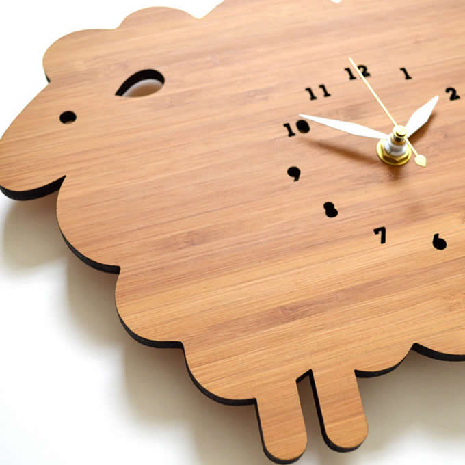Bamboo Wood Sheep Wall Clock 