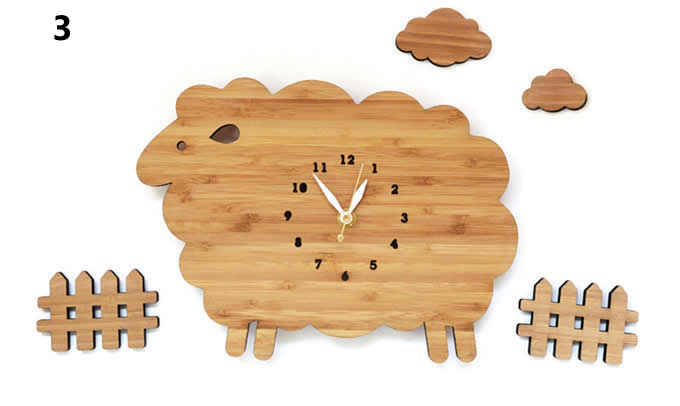 Bamboo Wood Sheep Wall Clock 