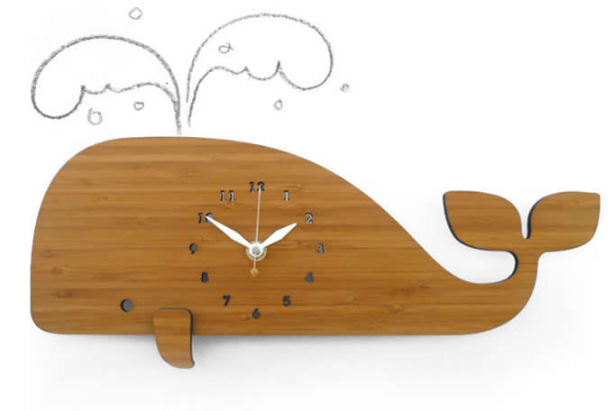  Bamboo Wooden Whale Wall Clock