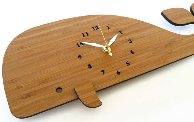  Bamboo Wooden Whale Wall Clock