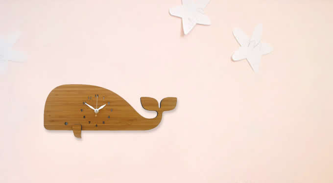  Bamboo Wooden Whale Wall Clock