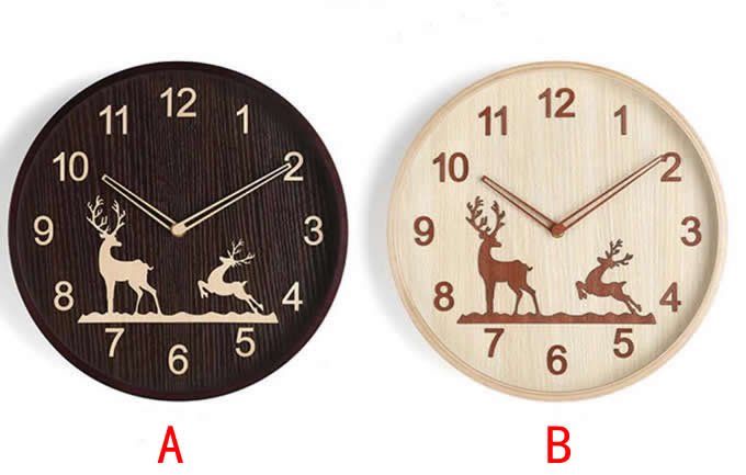  Beautiful elk christmas festival decoration wooden wall clock