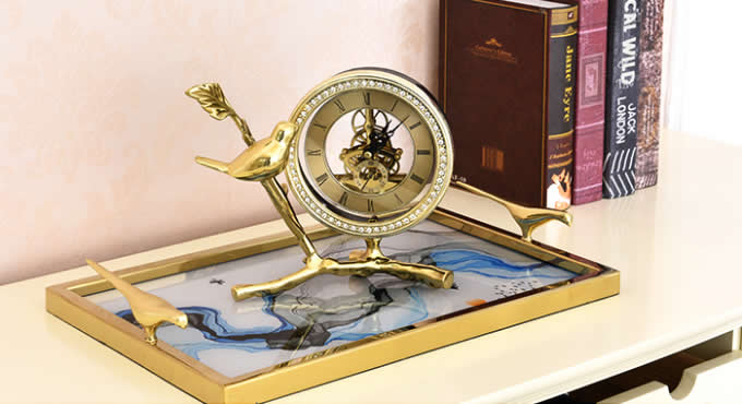 Bird Brass Desk Clock