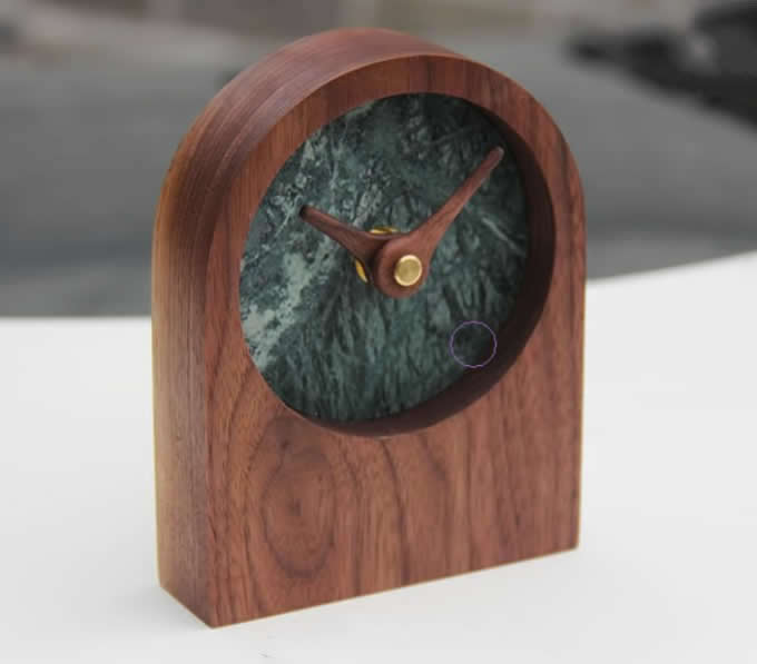  Black Walnut Wood Marble Desk Clock