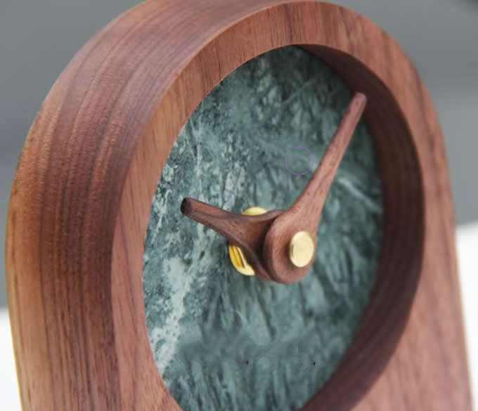  Black Walnut Wood Marble Desk Clock