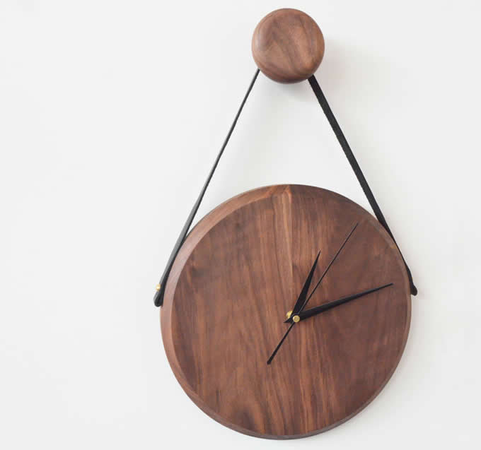 Black Walnut Wooden Wall Clock with Rope Hanger