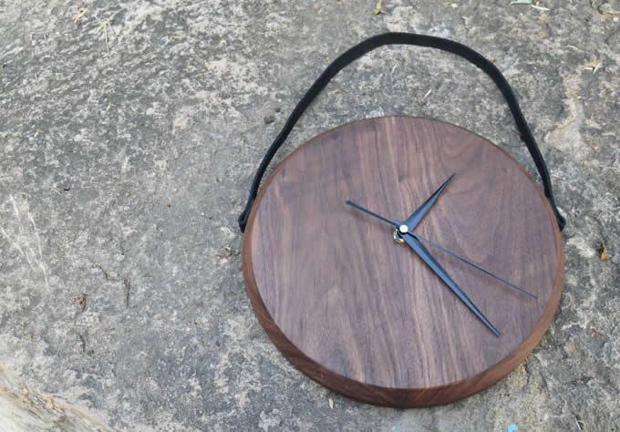 Black Walnut Wooden Wall Clock with Rope Hanger