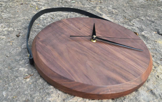 Black Walnut Wooden Wall Clock with Rope Hanger