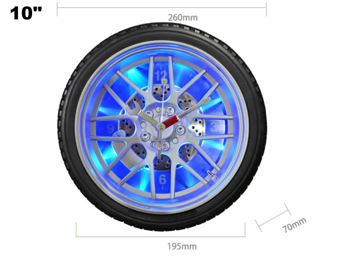  Blue LED Tire Wall Clock,Desk Clock
