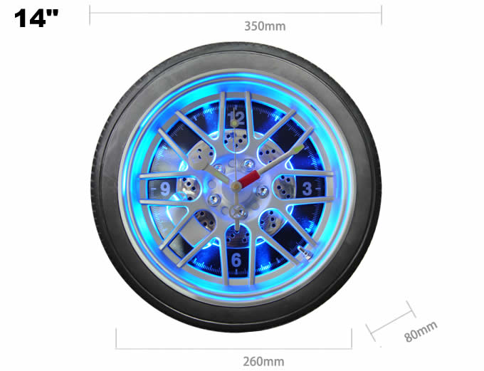  Blue LED Tire Wall Clock,Desk Clock