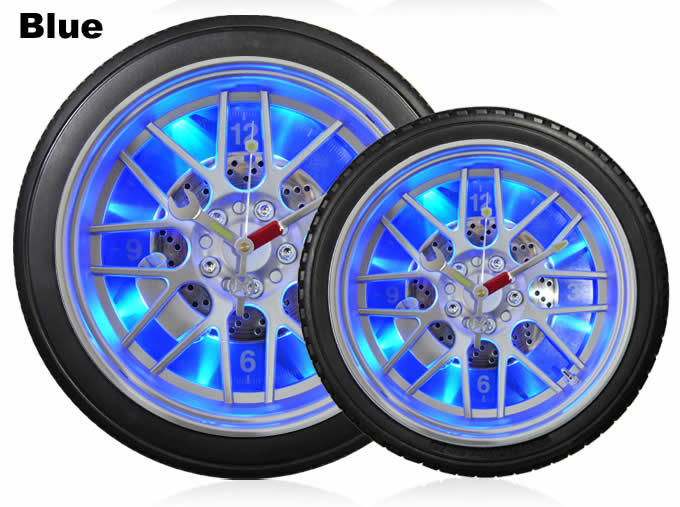  Blue LED Tire Wall Clock,Desk Clock