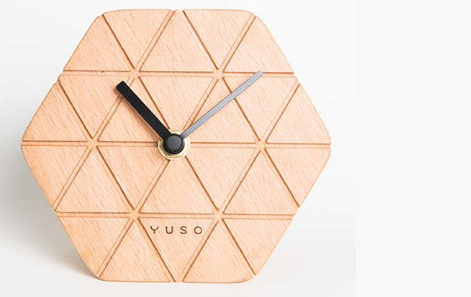 Handmade Beech Wood hexagonal Table Alarm Clock
