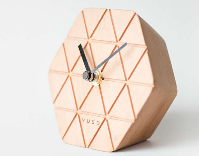 Handmade Beech Wood hexagonal Table Alarm Clock