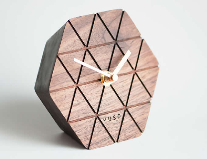 Handmade Beech Wood hexagonal Table Alarm Clock