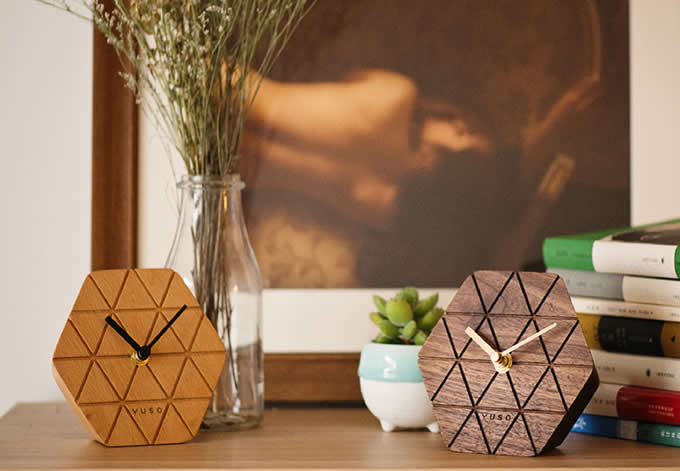 Handmade Beech Wood hexagonal Table Alarm Clock