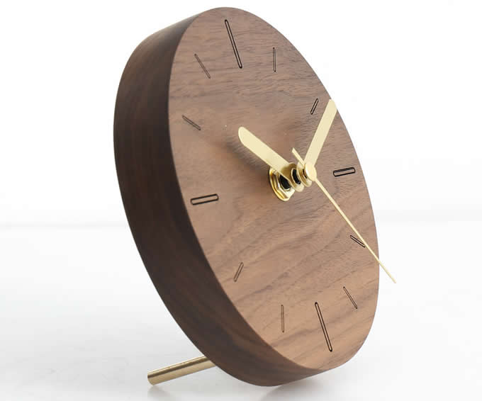 Handmade Black Walnut Wood Round  Silent Desk  Clock