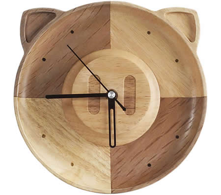 Handmade Wooden Wood Pig Wall Clock 