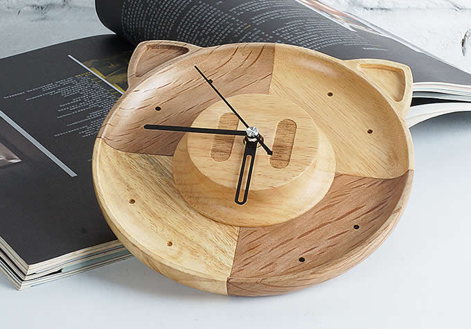 Handmade Wooden Wood Pig Wall Clock 