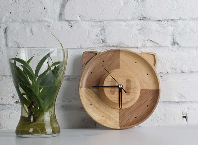 Handmade Wooden Wood Pig Wall Clock 