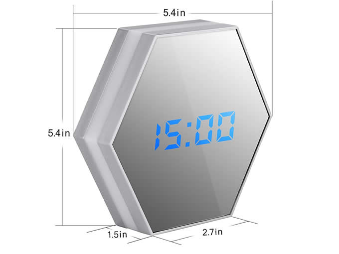 LED Night Light Digital Alarm Clock  with Mirror-Finished Display 