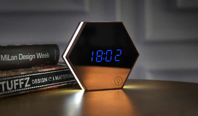 LED Night Light Digital Alarm Clock  with Mirror-Finished Display 